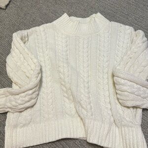 white cable knit sweater